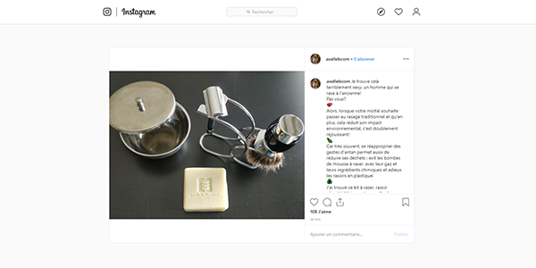 Post Instagram commande de produits sur Art du Barbier